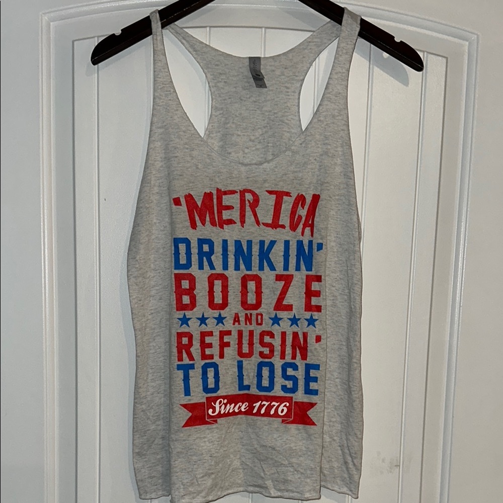 Next Level Apparel Gray Tank Top with Patriotic Print